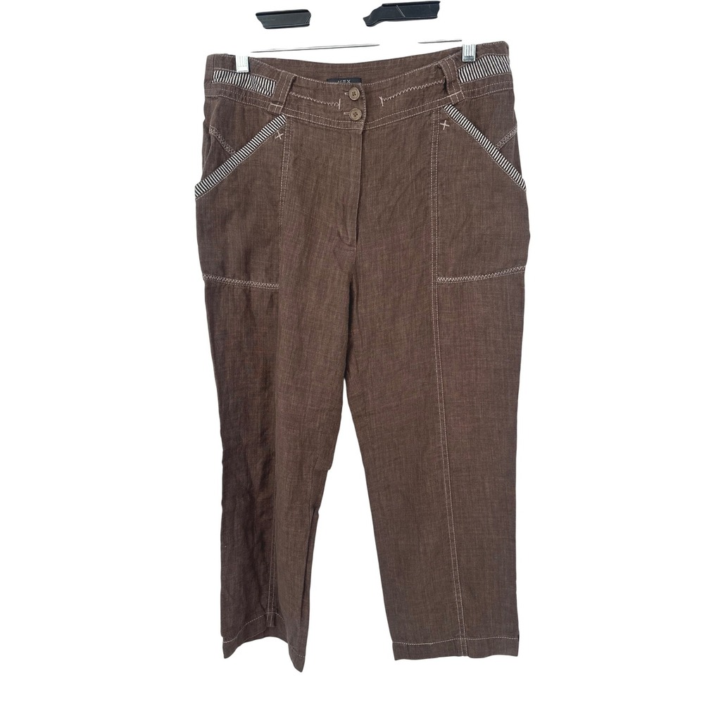 VEX Collection Pants Women US 8 EU 38 Brown Cargo Capri Earthy Contrast Trim